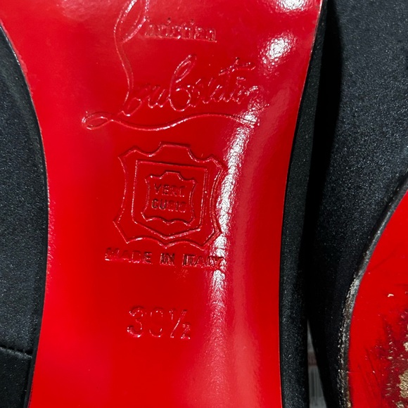 Christian Louboutin Black Round Toe Satin Red Bottoms 39 1/2 88mm - Picture 6 of 10
